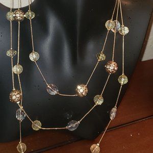 Long Gold layered necklace with citrine and gold beads, with matching earrings